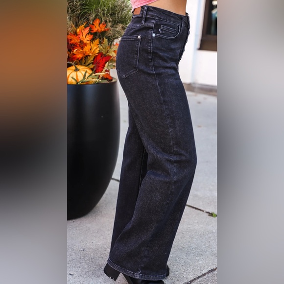 Judy Blue Black Wide Leg Button Fly Hi Waist Jeans Women’s Size 9/29 NWOT - Picture 3 of 14